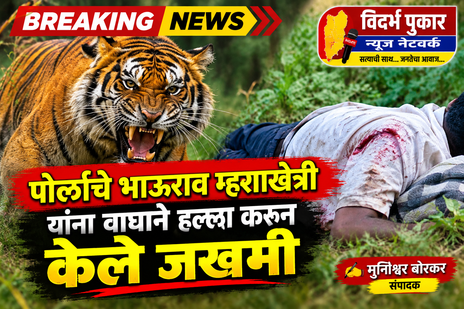 पोर्लाचे भाऊराव म्हशाखेत्री यांना वाघाने हल्ला करून केले जखमी