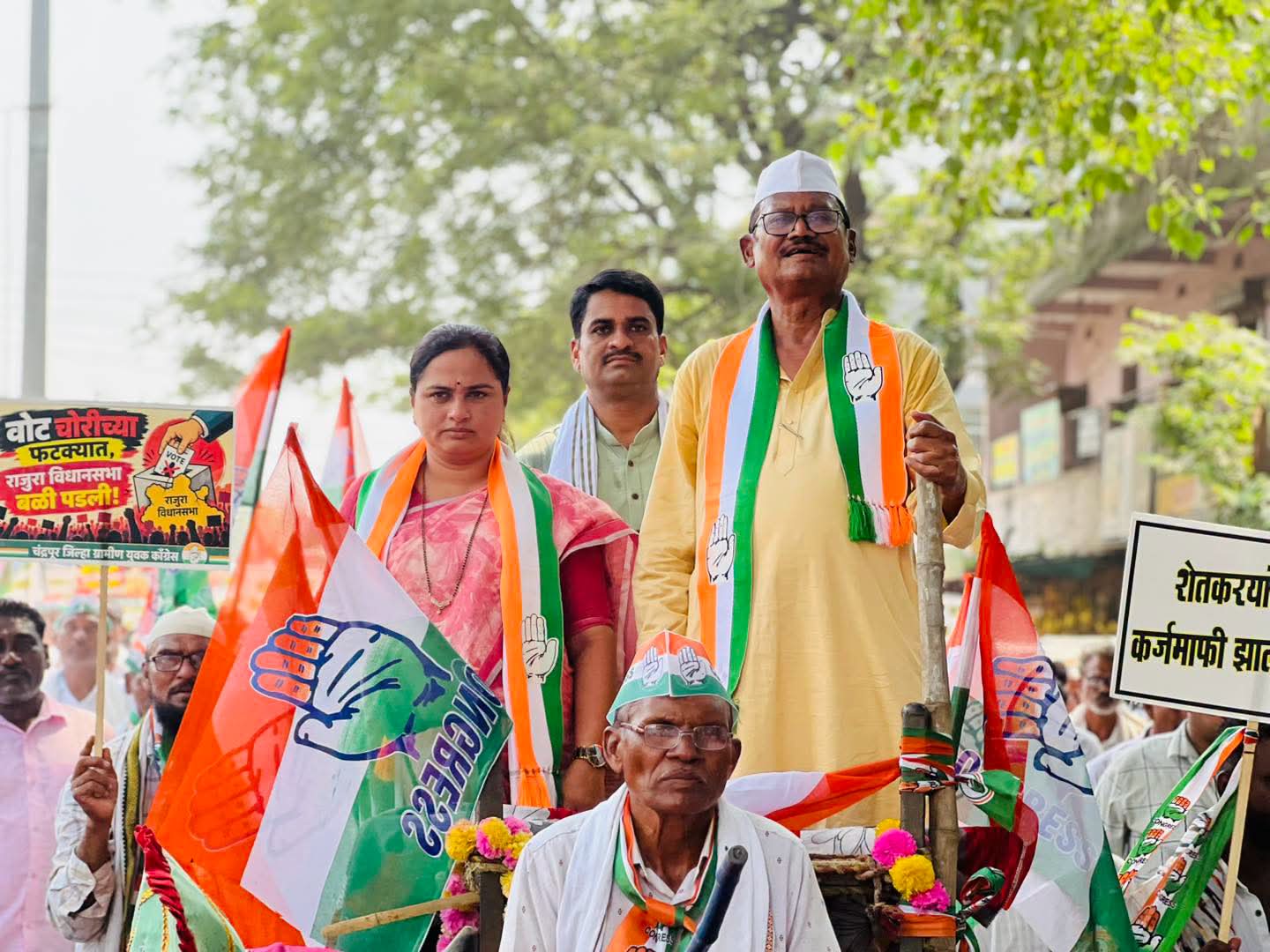 राजुरात भाजप सरकारच्या विरोधात काँग्रेसचा भव्य जन आक्रोश मोर्चा-५ हजार शेतकरी, महिला, युवक नागरिकांचा उत्स्फूर्त प्रतिसाद.